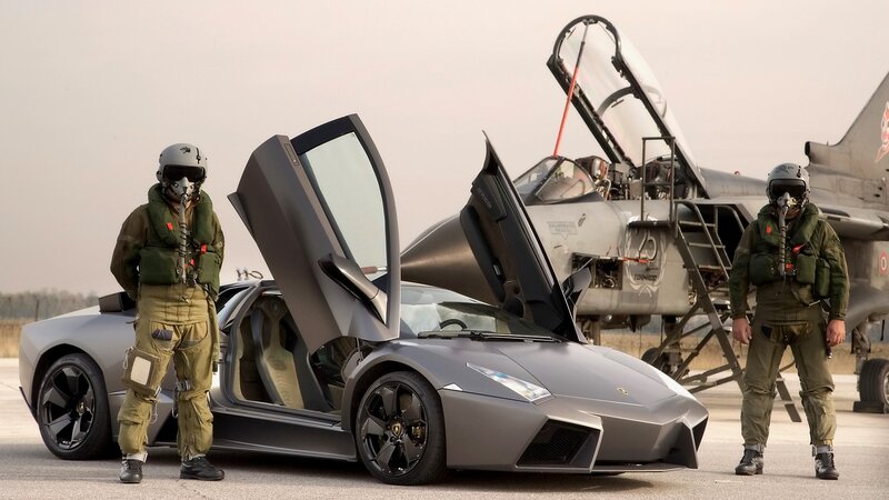 Fighter Pilots with Car — Gray, Dramatic, Afternoon, Photograph, Sports Car