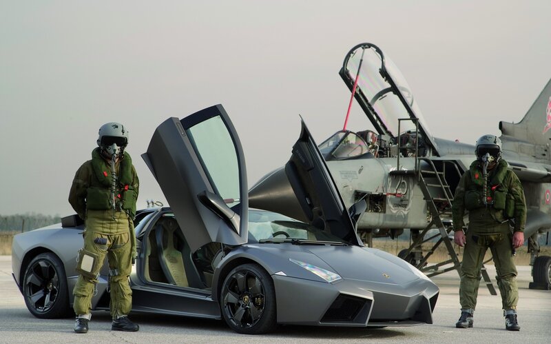 Fighter Pilots with Car — Gray, Dramatic, Photograph