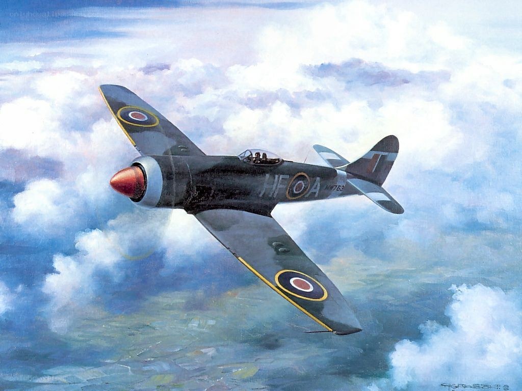 Fighter plane in clouds