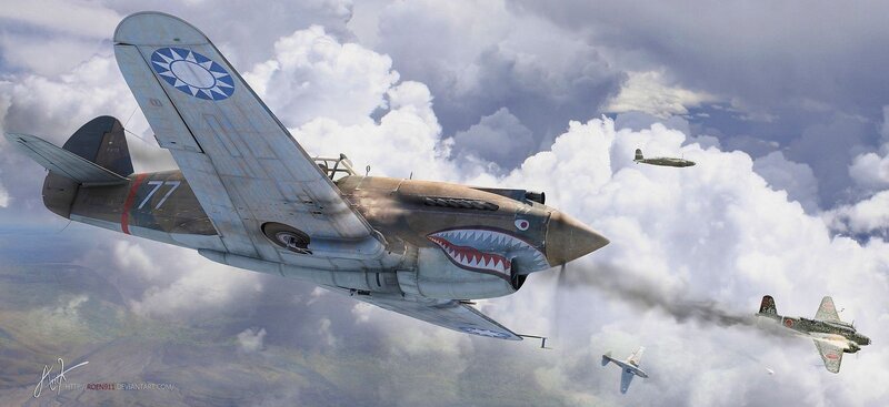 Fighter Plane in Combat — Gray, Dramatic, Afternoon