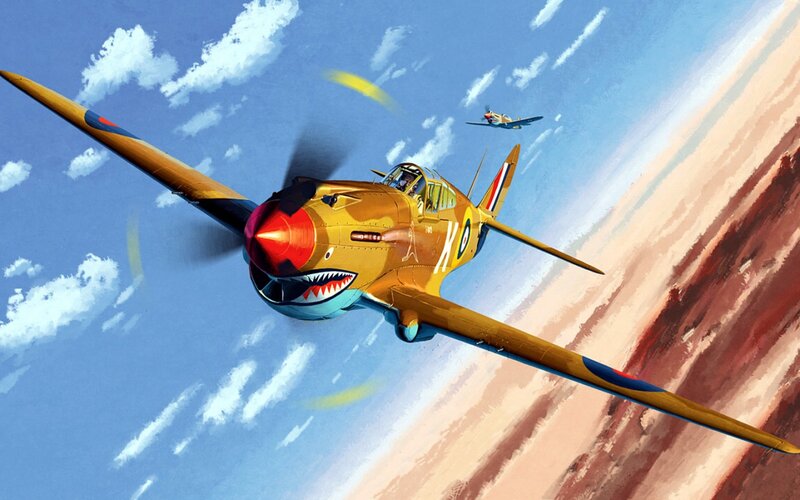Fighter Plane in Flight — Blue, Dramatic