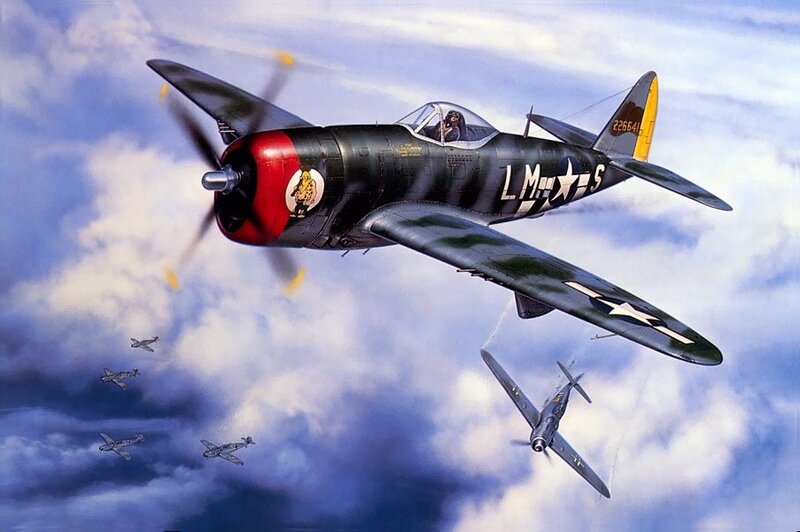 Fighter Plane in Flight — Blue
