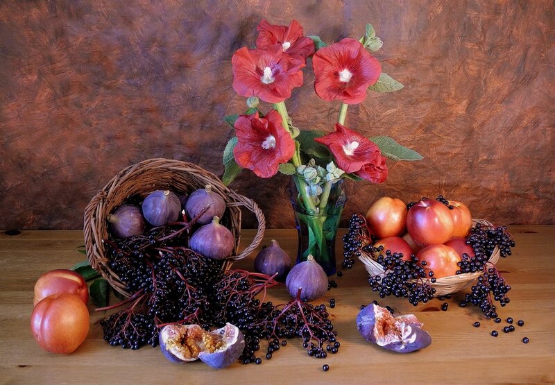 Figs and Berries in Baskets