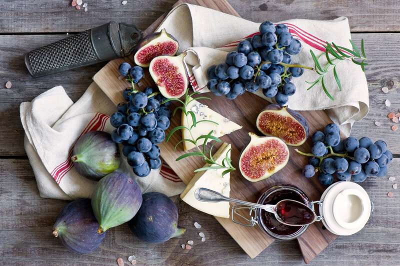 Figs and Grapes on Board
