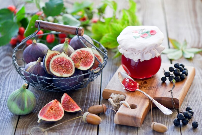 Figs and Jam on Wood — Brown