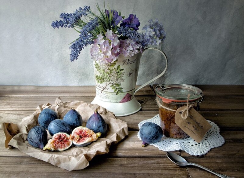 Figs and Jam on Wood