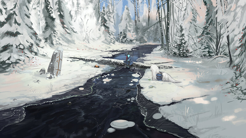 Figure and Creature in Snow