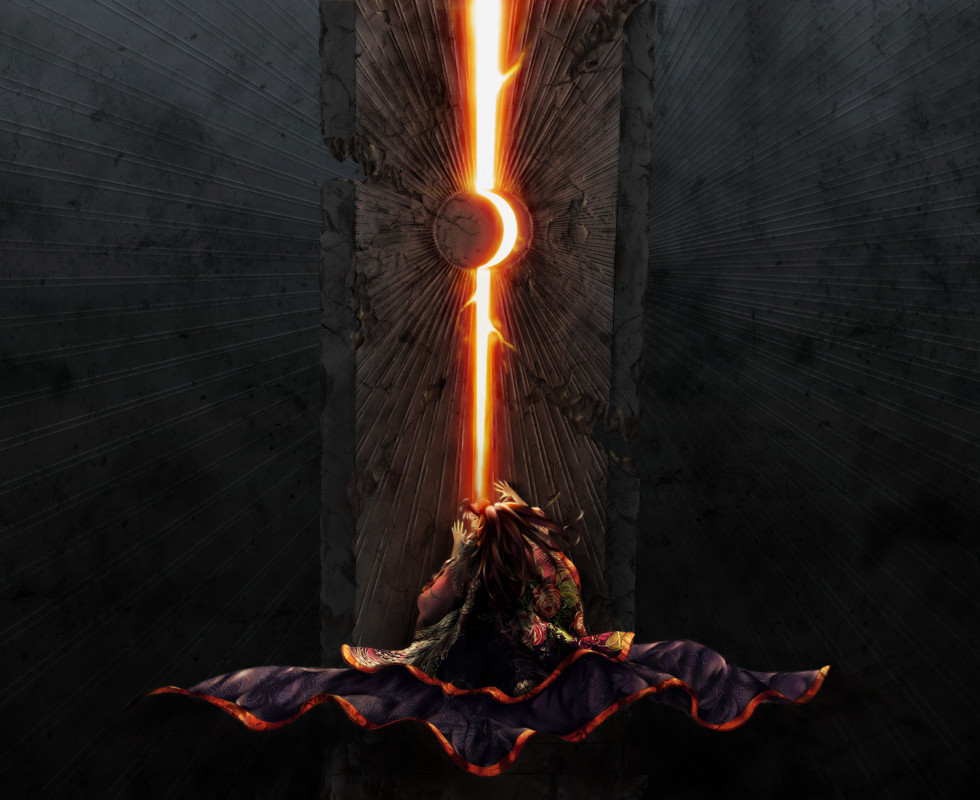 figure before glowing portal
