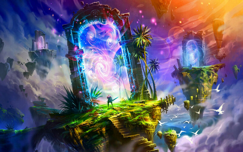 Figure Before Portal — Purple, Fantastical