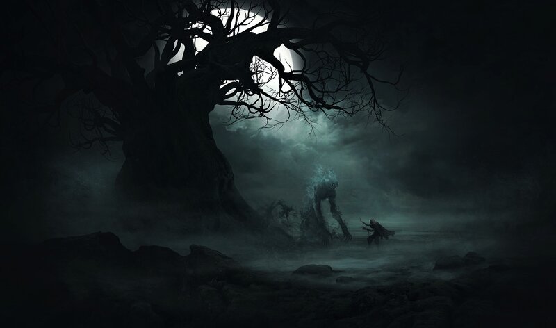Figure Confronting Monster