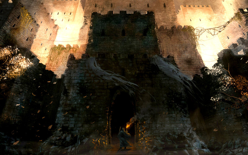 Figure Entering Castle Gate