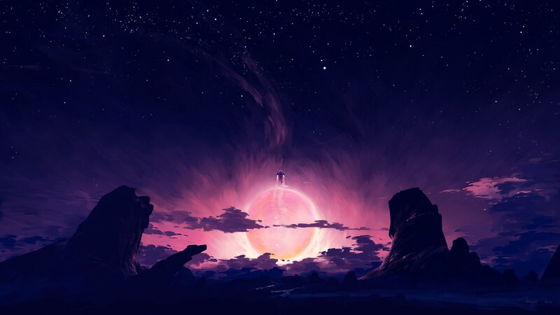 Figure Floating Above Planet