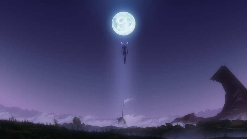 Figure Floating in Sky — Purple