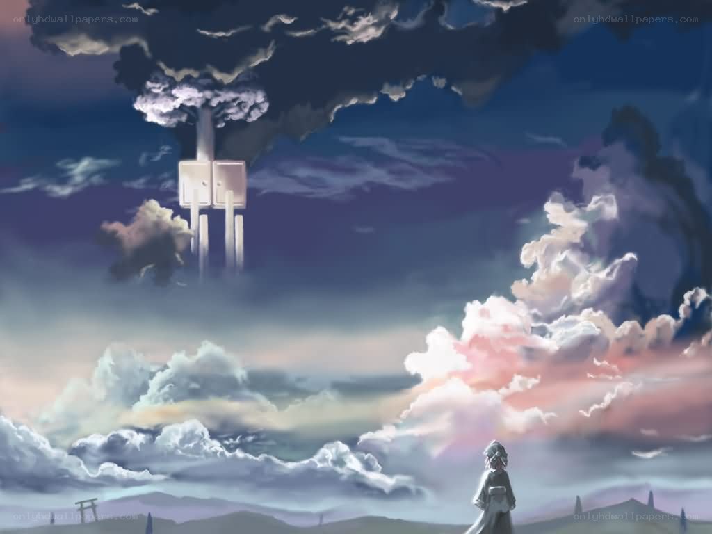 figure gazes at floating structure