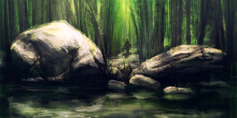Figure in a Bamboo Forest