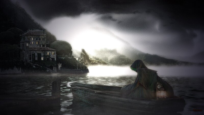 figure in a boat at night