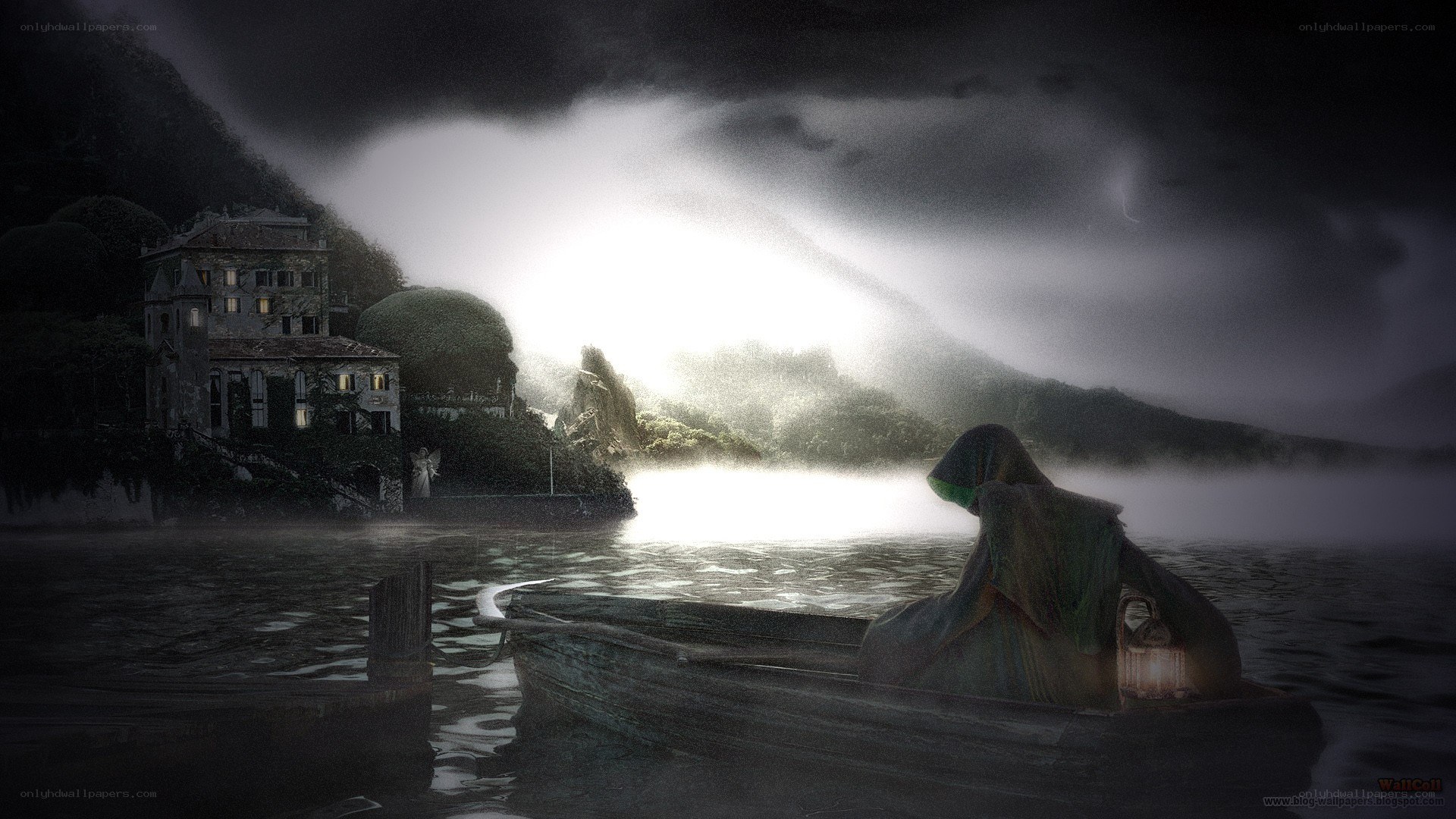 figure in a boat at night