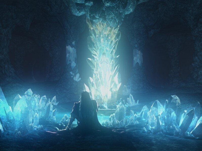 figure in a crystal cave