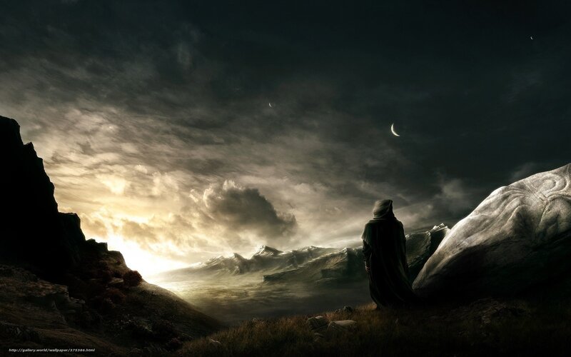 Figure in a dark landscape
