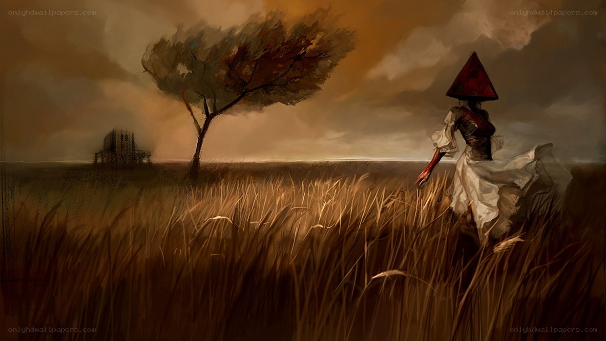 figure in a field at dusk