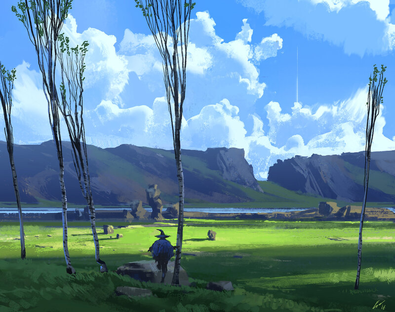 Figure in a Field — Green, Serene