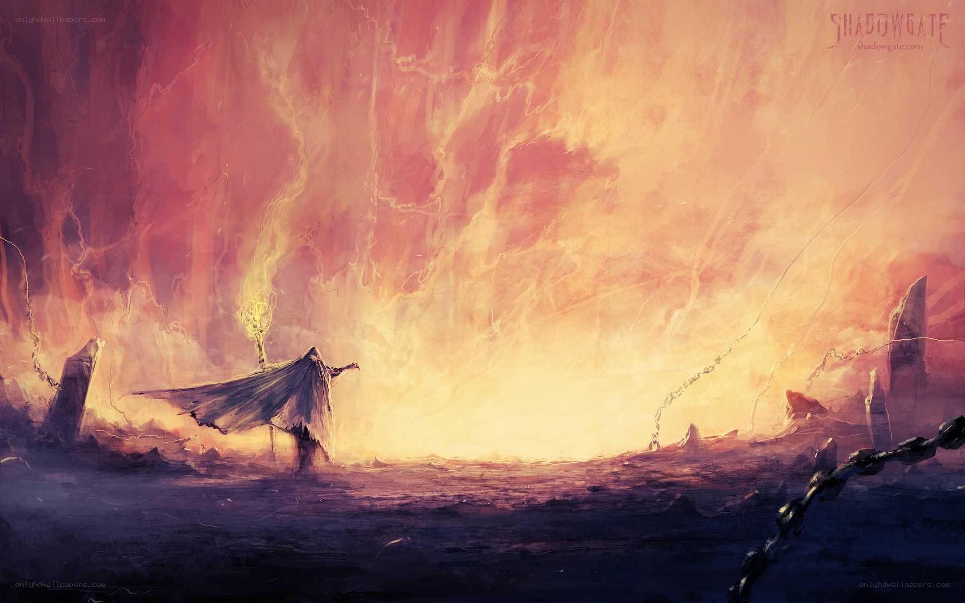 figure in a fiery landscape