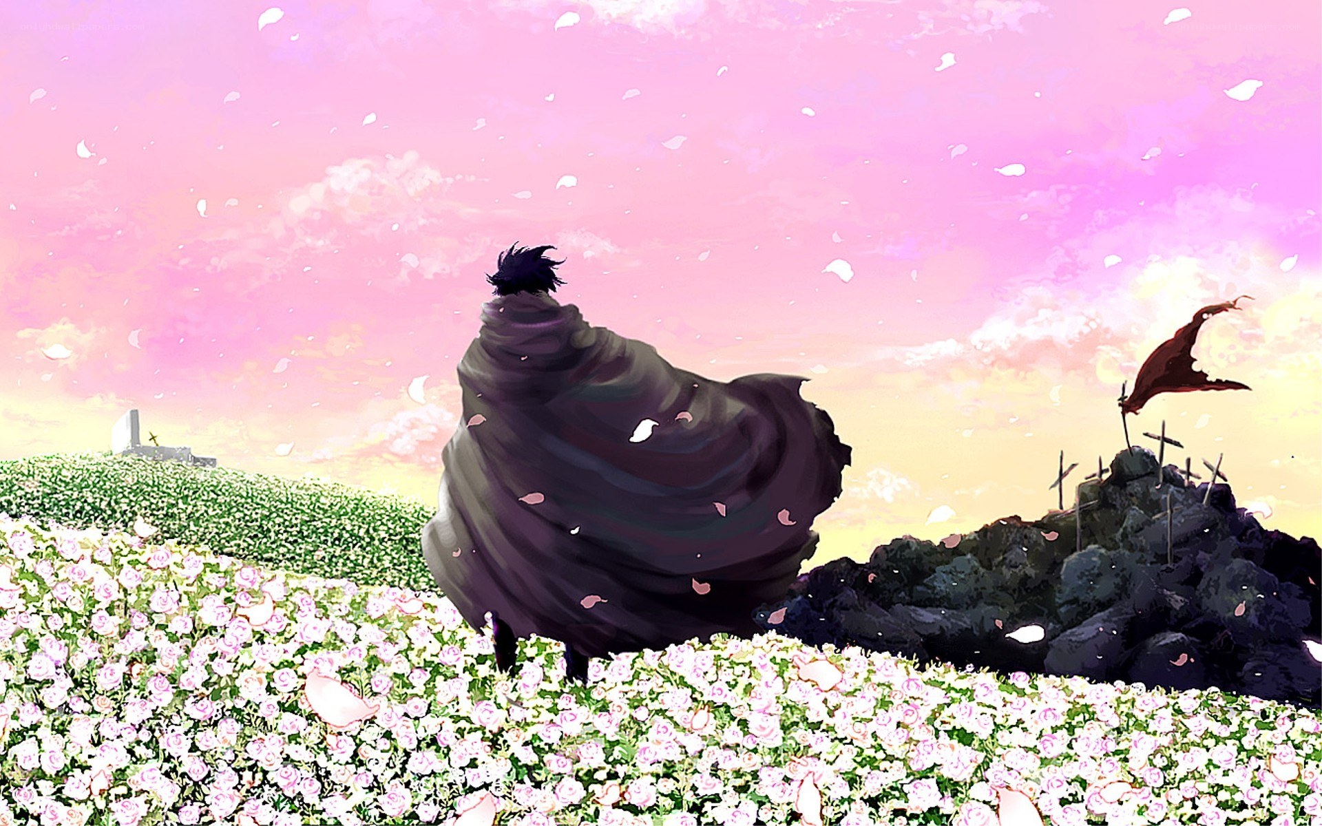 figure in a flower field