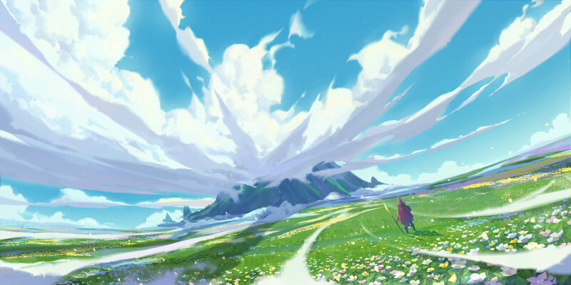 Figure in a Flower Field — Green