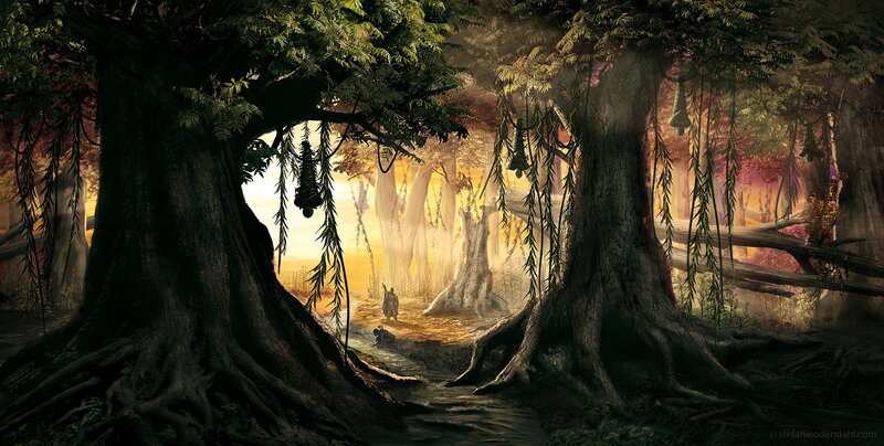 Figure in a Forest — Green, Dramatic
