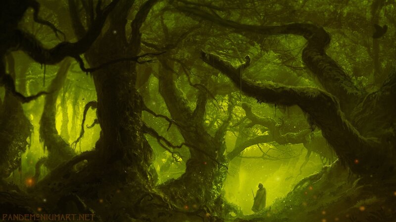 Figure in a Forest — Green, Mysterious, Night