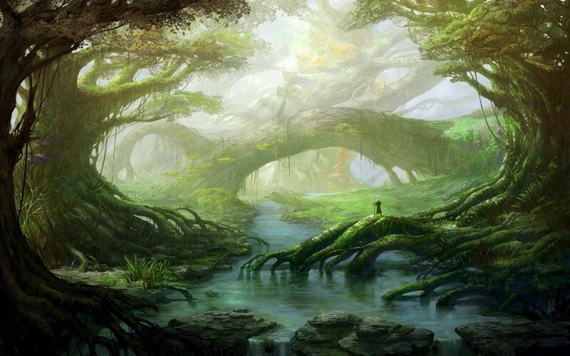 Figure in a Forest — Green, Serene
