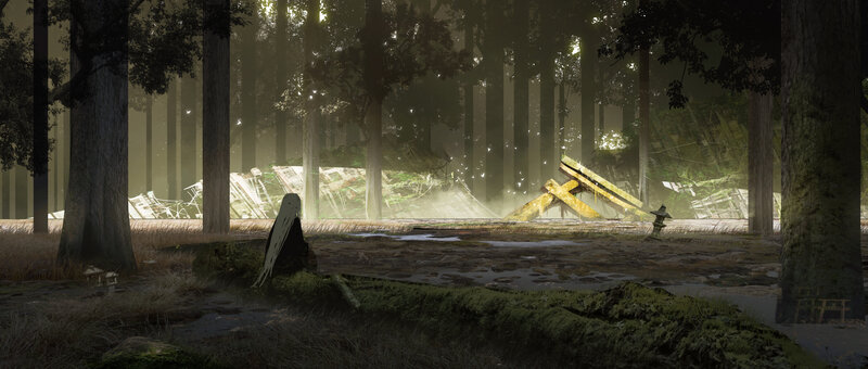 Figure in a Forest — Green, Somber