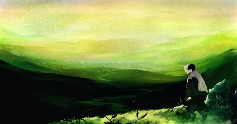 figure in a green landscape