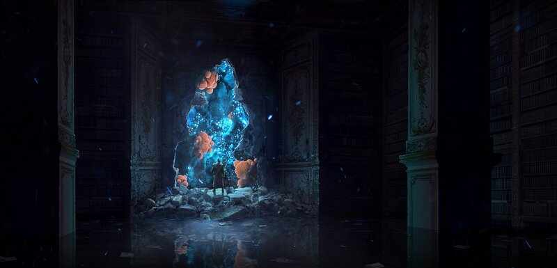 Figure in a Library — Blue