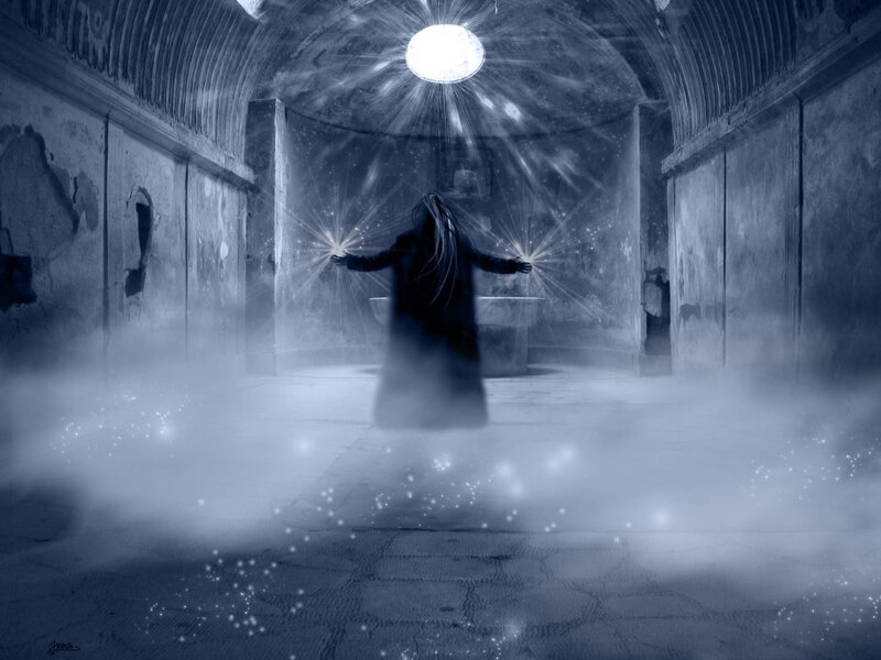 figure in a misty chamber