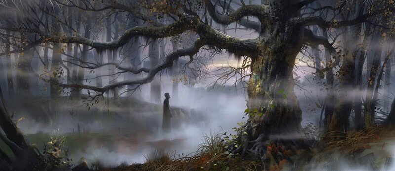 Figure in a Misty Forest — Gray