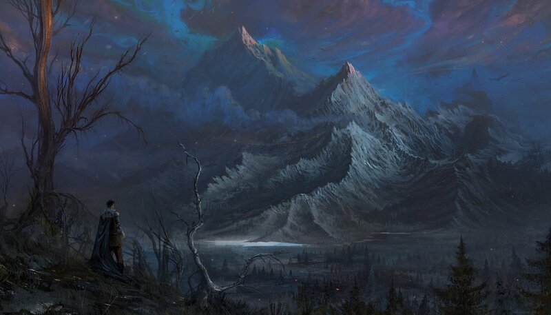 Figure in a mountainous landscape