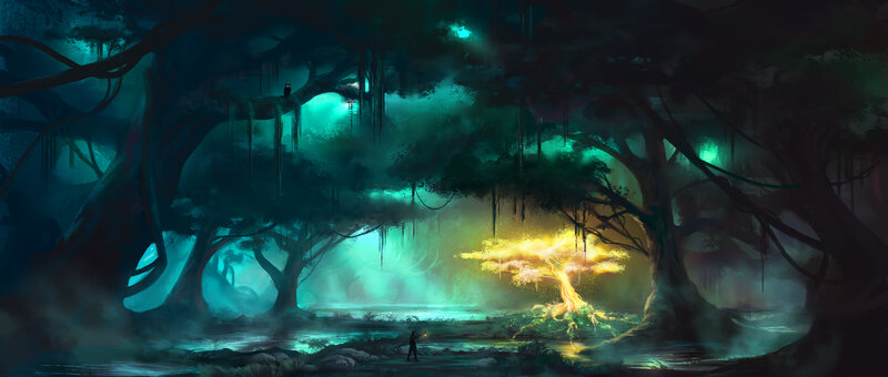 Figure in a Mystical Forest — Green