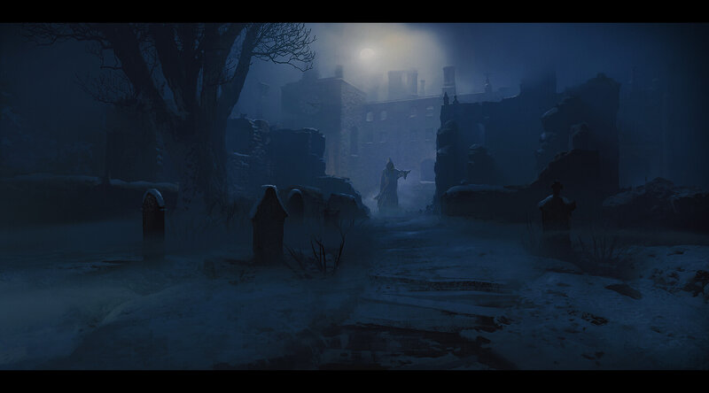 Figure in a Snowy Graveyard