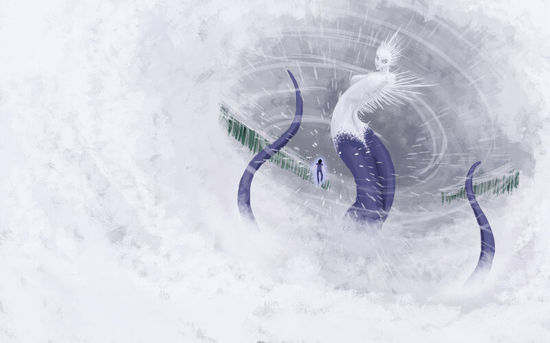 figure in a swirling vortex