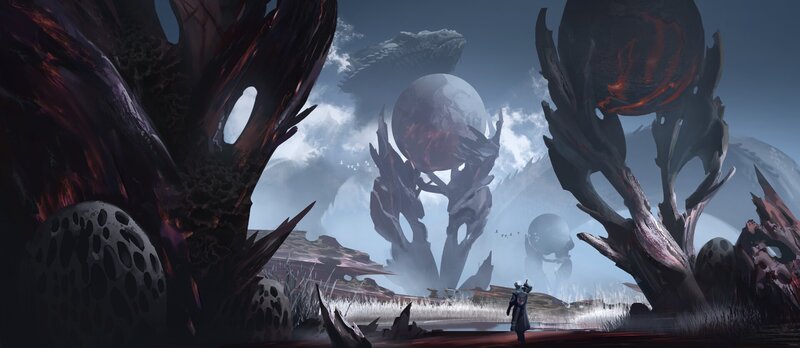 Figure in Alien Landscape — Gray