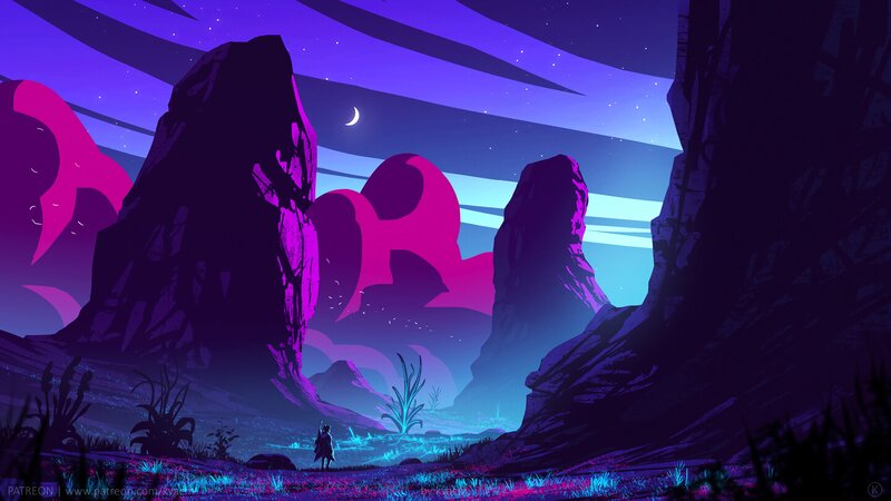 Figure in Alien Landscape — Purple