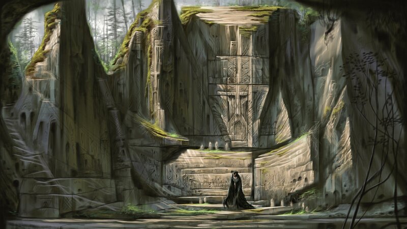 Figure in Black Cloak — Gray, Mysterious, Morning, Digital Art