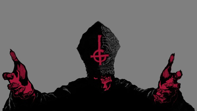 figure in black robe with red symbol