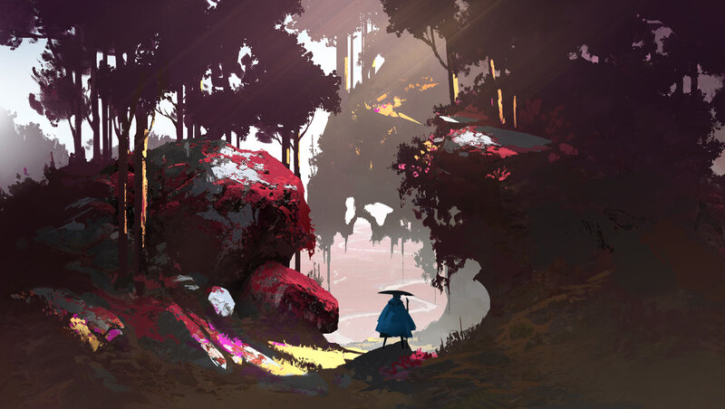 Figure in Blue Cloak