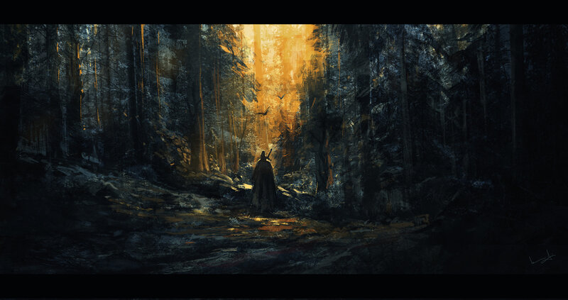 Figure in Cloak Walking — Black