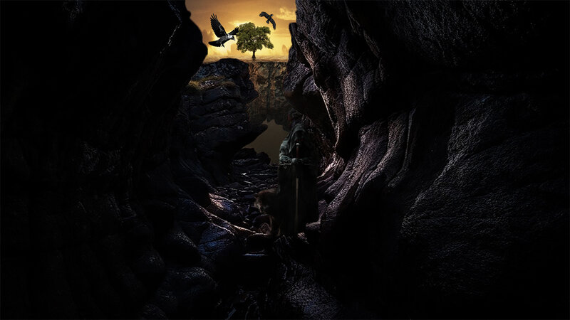 Figure in Dark Cave — Black