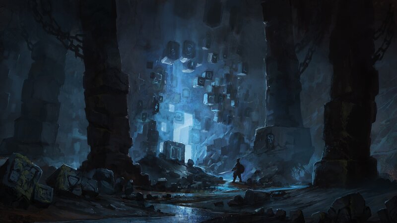 Figure in Dark Cave — Blue