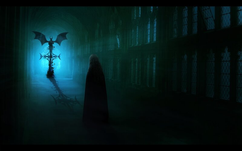 Figure in Dark Cloak — Blue, Dramatic, Night, Digital Art