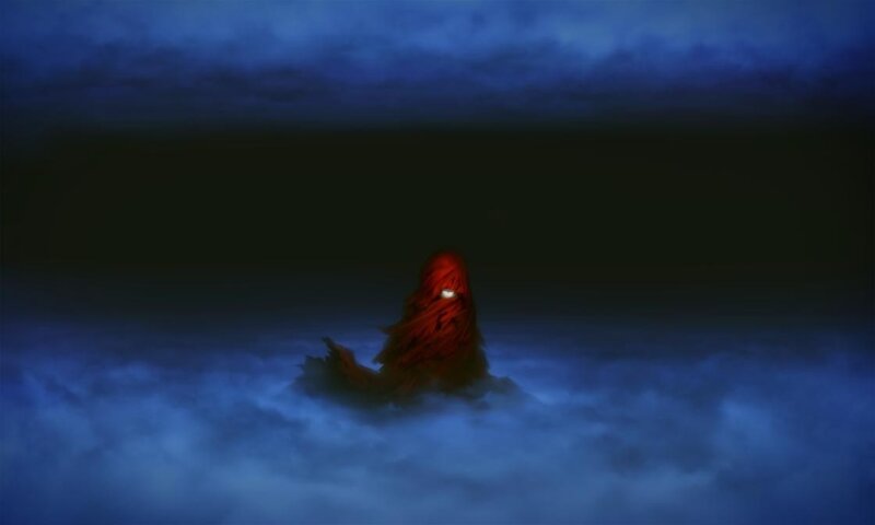 figure in dark clouds